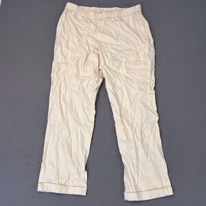 J. Jill Womens Lg Crop Pants Cuff Pull On Lightweight Linen Stretch Sea Salt NWT